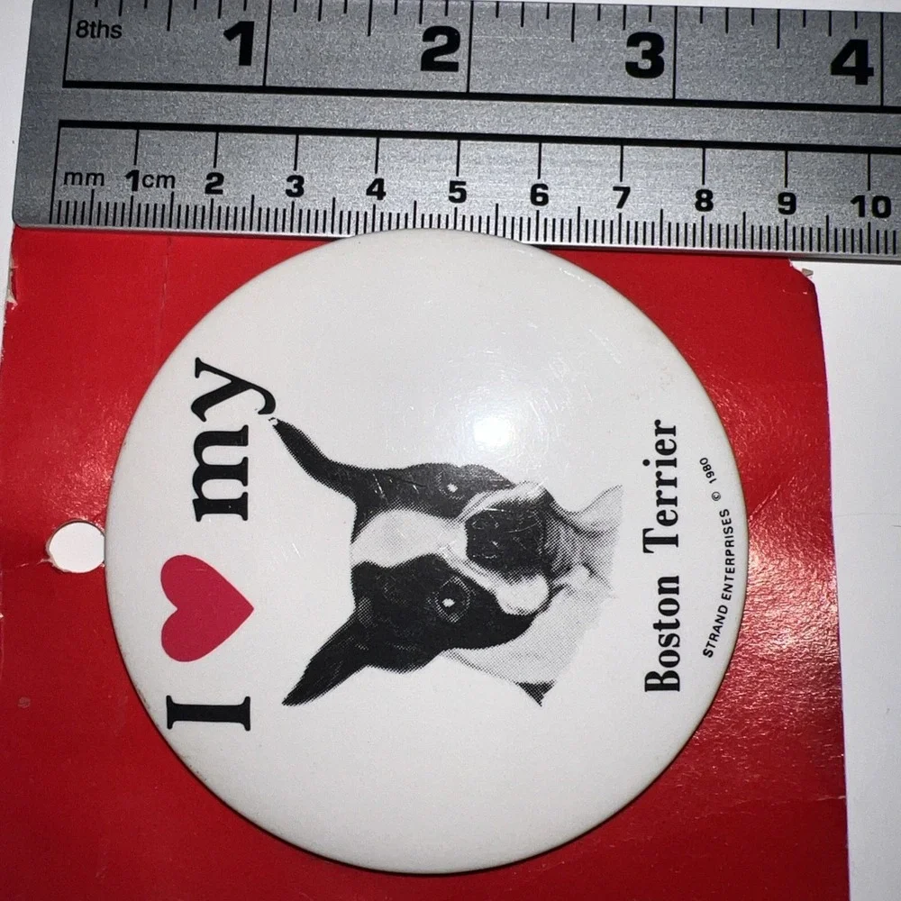Vintage I Love My Boston Terrier Pinback‎ Button 1980 Strand Enterprises